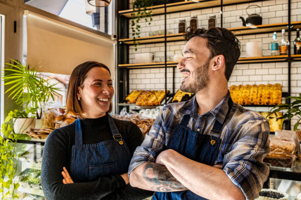 Bakery waiters smiling